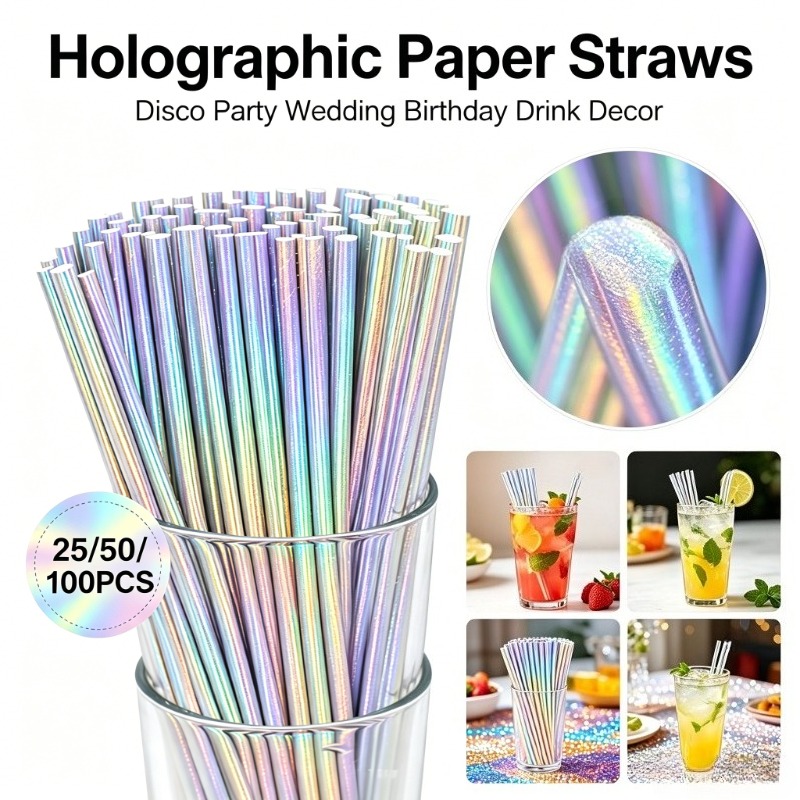 25/50/100PCS Silver Laser Pape - Paper Straw Color recension och pris
